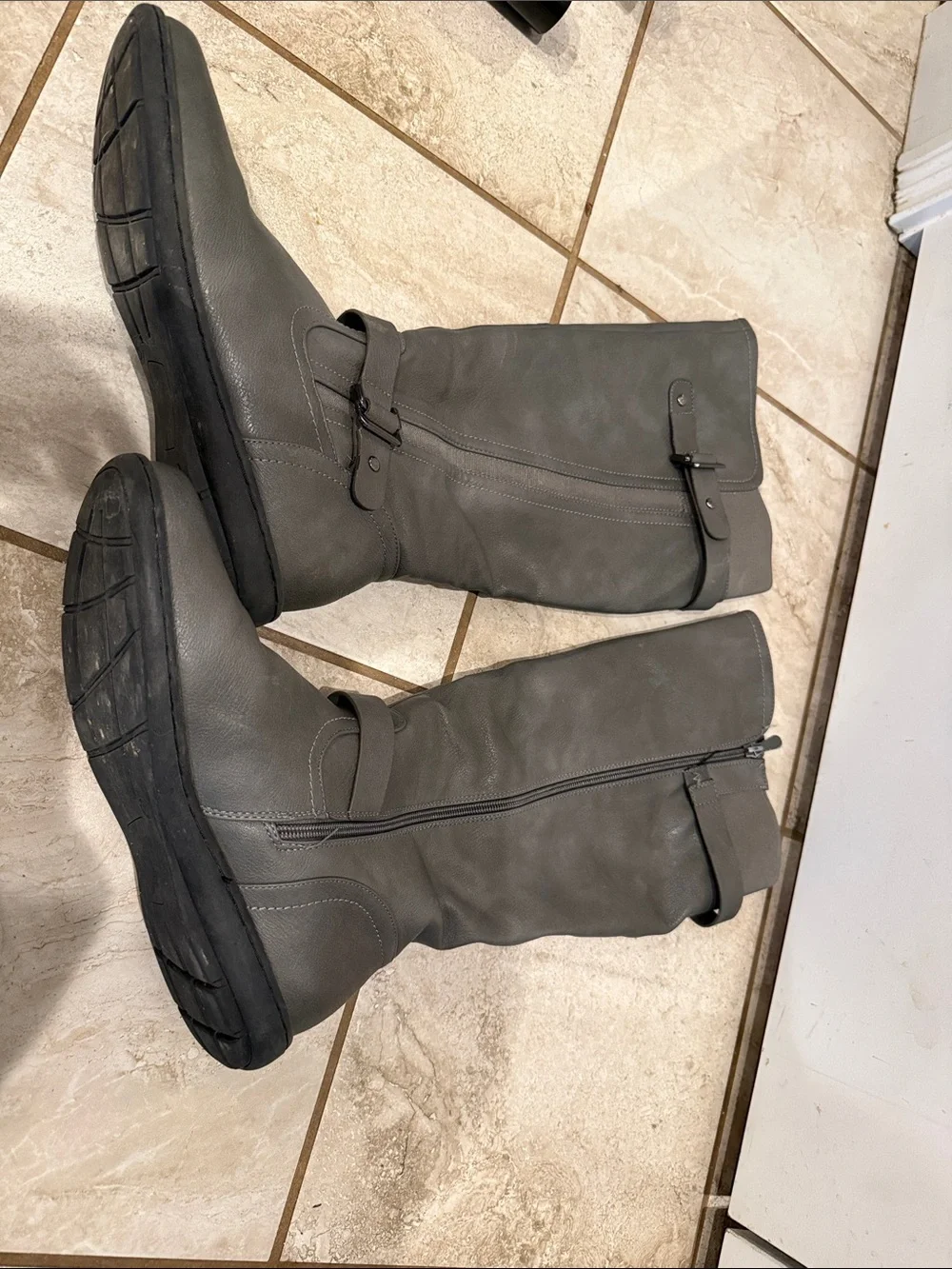 Dream Pairs Gray Over-the-Knee Buckle Riding Boots